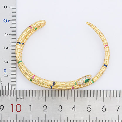 Fashion Copper Cubic Zircon Opening Cuff Adjustable Snake Bangle Jewelry