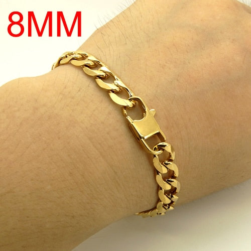 Curb Cuban Chain Gold Color Bracelets for Men Women