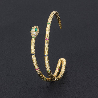 Fashion Copper Cubic Zircon Opening Cuff Adjustable Snake Bangle Jewelry